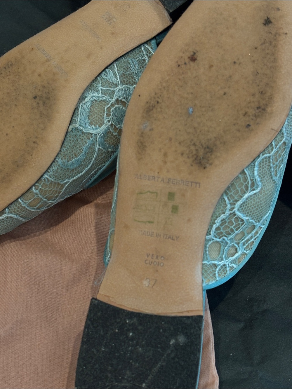 Alberta Ferretti Mint Green Lace Pointed Slip-On Mules - Picture 4 of 5